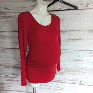 a:Glow Red Scoop Neck Long Sleeve Maternity Tee Shirt sz M